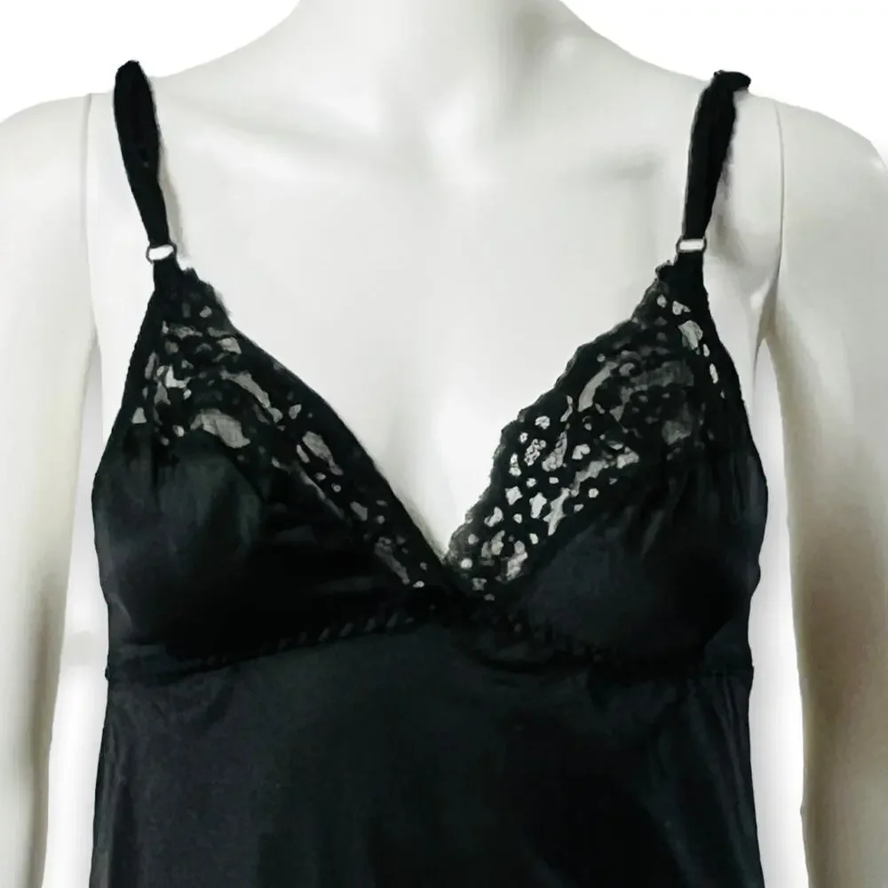 JC Penney Full Slip 34C Black Nylon Lace Lingerie Coquette Bridal USA Vintage